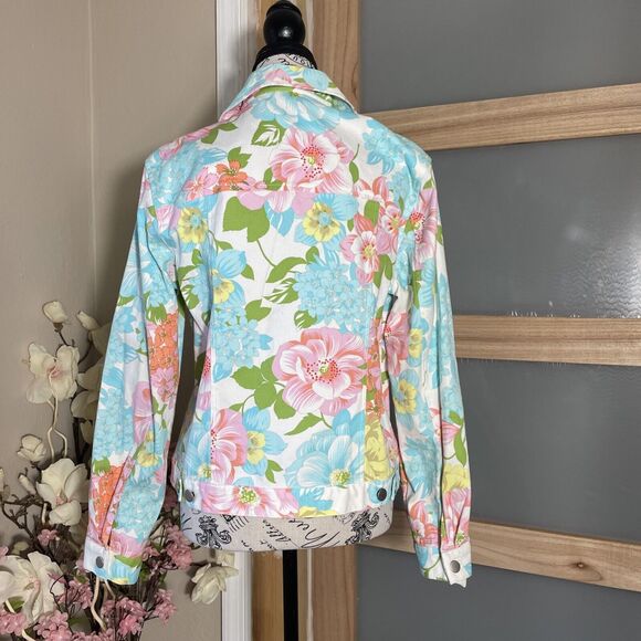 Catherine Stewart Womens Denim Jean Floral Print Jacket Sz M Multicolor - Picture 6 of 7